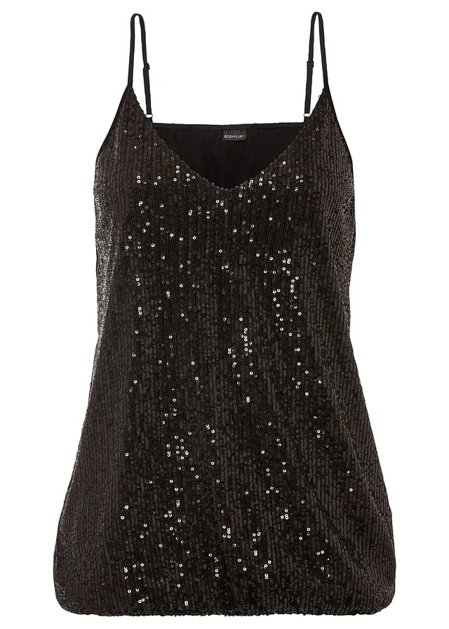 Top s tenkými ramienkami a flitrami, z mäkkého viskózového mixu