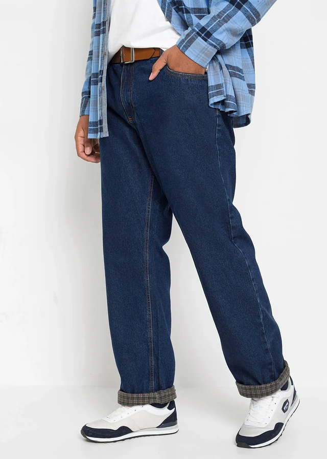 Thermo Classic Fit-jeans met knusse flanellen voering, straight, Kleur: donkerblauw denim