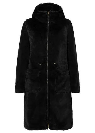 Kabát z medvídkového flísu • černá • bonprix obchod