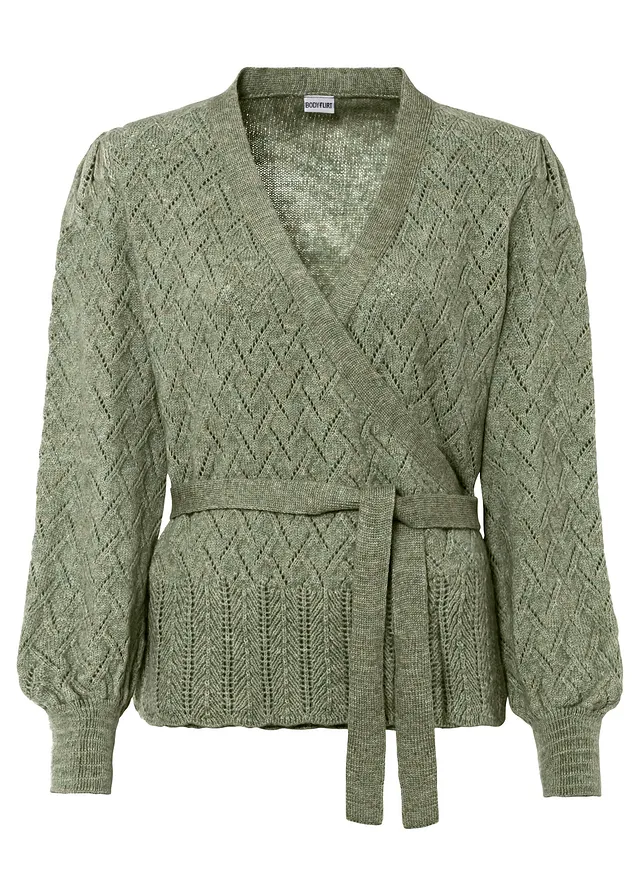 Pull cache-cœur à manches bouffantes • vert clair • Boutique bonprix