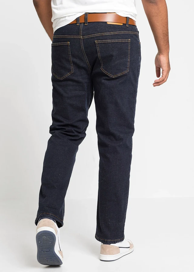 Classic fit stretch thermojeans, straight, Kleur: donkerblauw denim