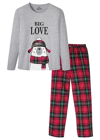 Pyjama coton manches longues, Couleur: gris clair chiné