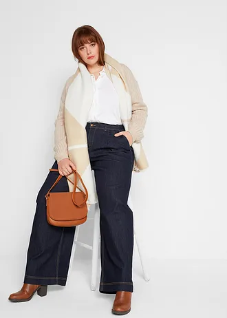 Džíny Wide Leg, High Waist, s pohodlnou pasovkou, barva: tmavě modrý denim