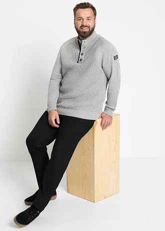 Trui met gerecycled katoen en opstaande kraag, Kleur: grijs mêlee