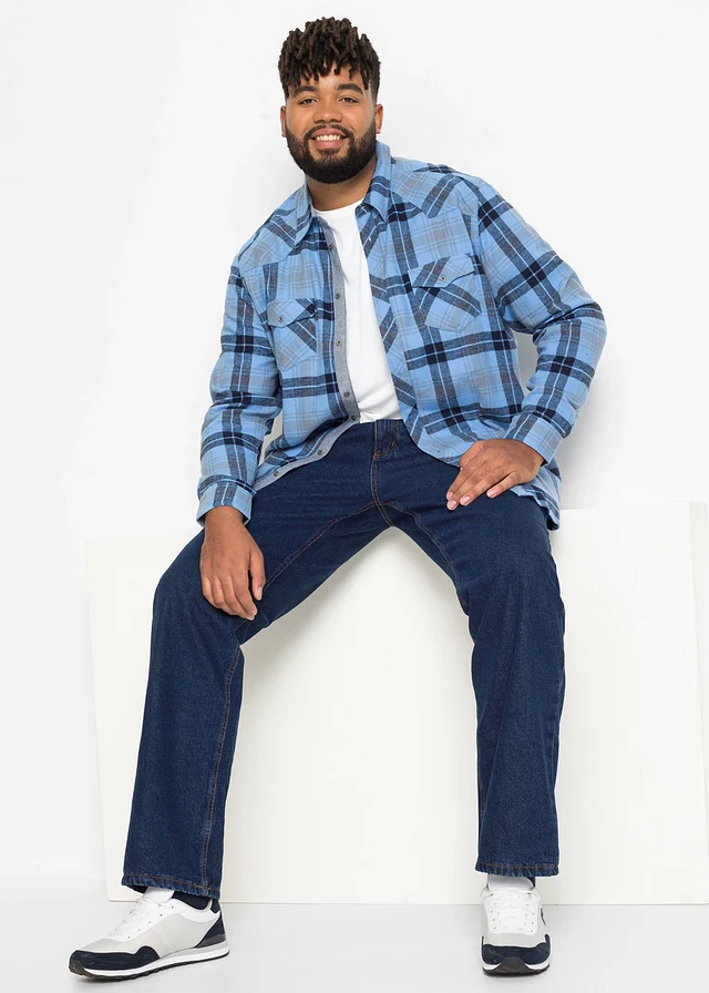 Thermo Classic Fit-jeans met knusse flanellen voering, straight, Kleur: donkerblauw denim
