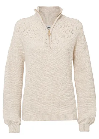 Svetr s límečkem na zip a ažurovým vzorem