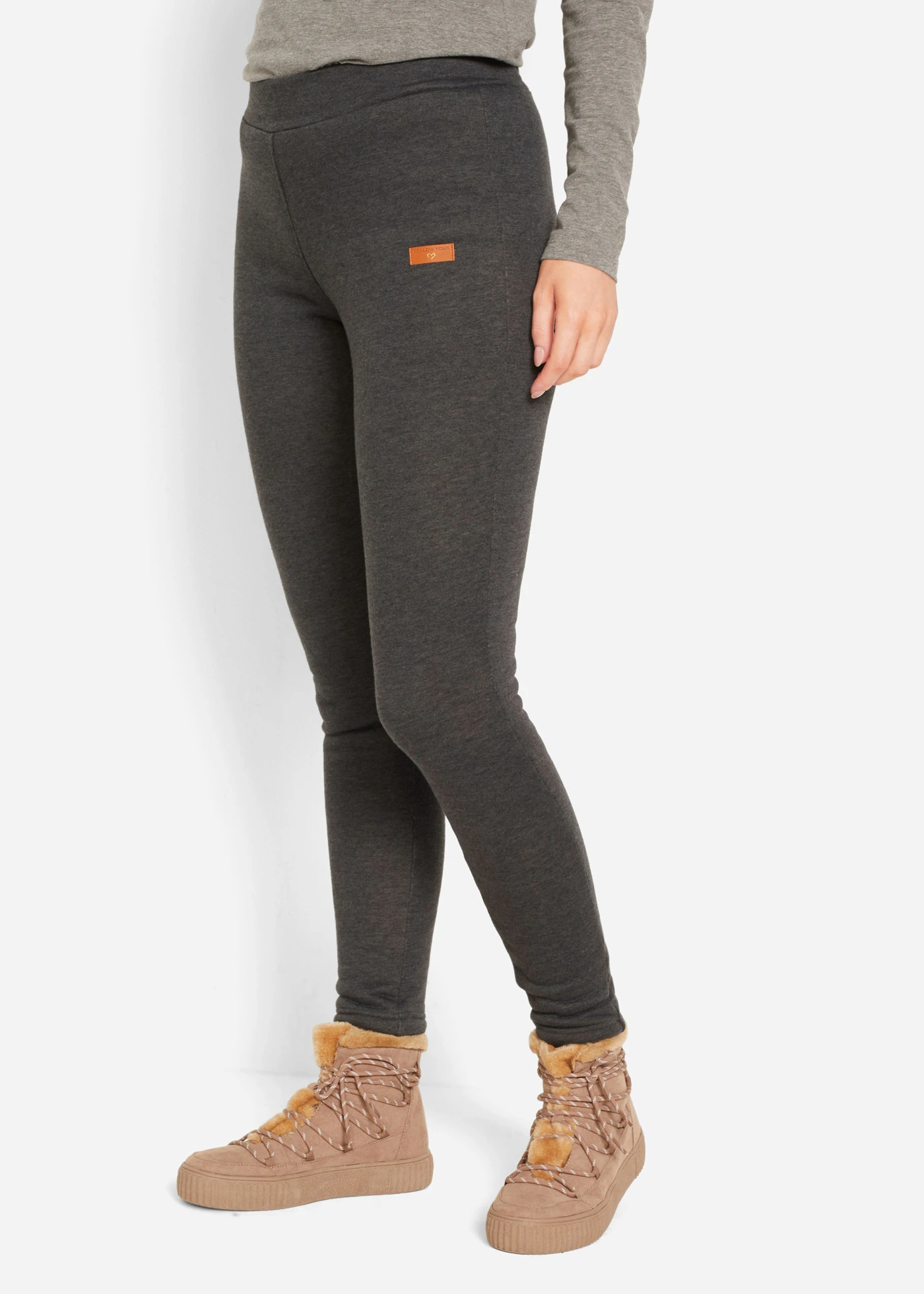 Legging chaud avec doublure peluche • anthracite chiné • Boutique bonprix