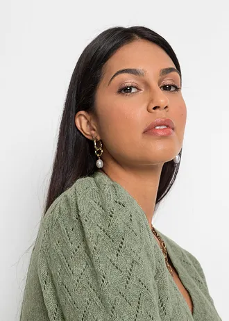 Zavinovací svetr s nabíranými rukávy • světle zelená • bonprix obchod