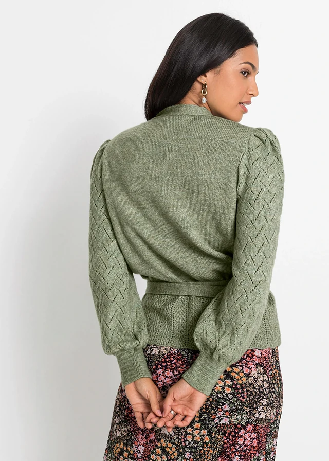 Pulover petrecut cu mâneci bufante • verde deschis • magazin bonprix