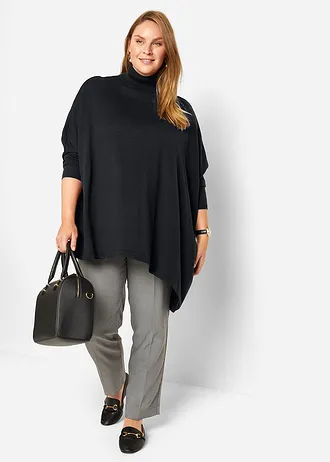 Oversized coltrui poncho met asymmetrische snit, Kleur: zwart