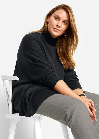 Oversized coltrui poncho met asymmetrische snit, Kleur: zwart