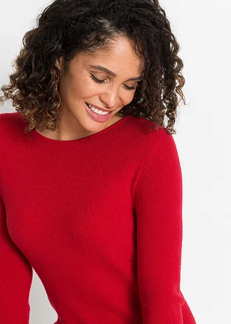 Gebreide jurk in een viscosemix • dieprood • bonprix online shop