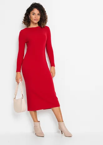 Gebreide jurk in een viscosemix • dieprood • bonprix online shop