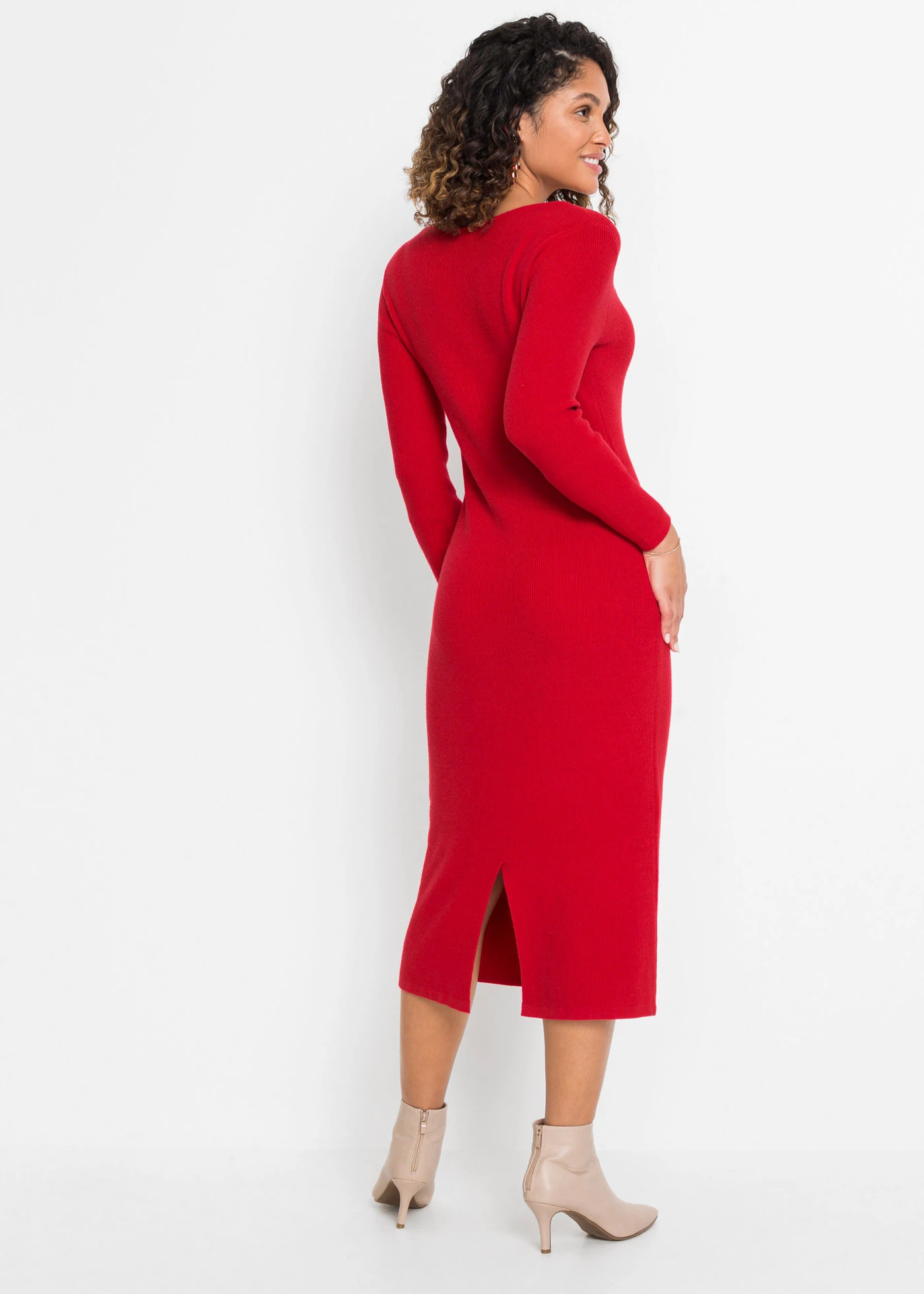 Gebreide jurk in een viscosemix • dieprood • bonprix online shop