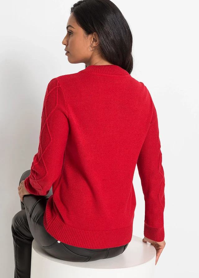 Pull camionneur en maille torsadée, Couleur: rouge profond