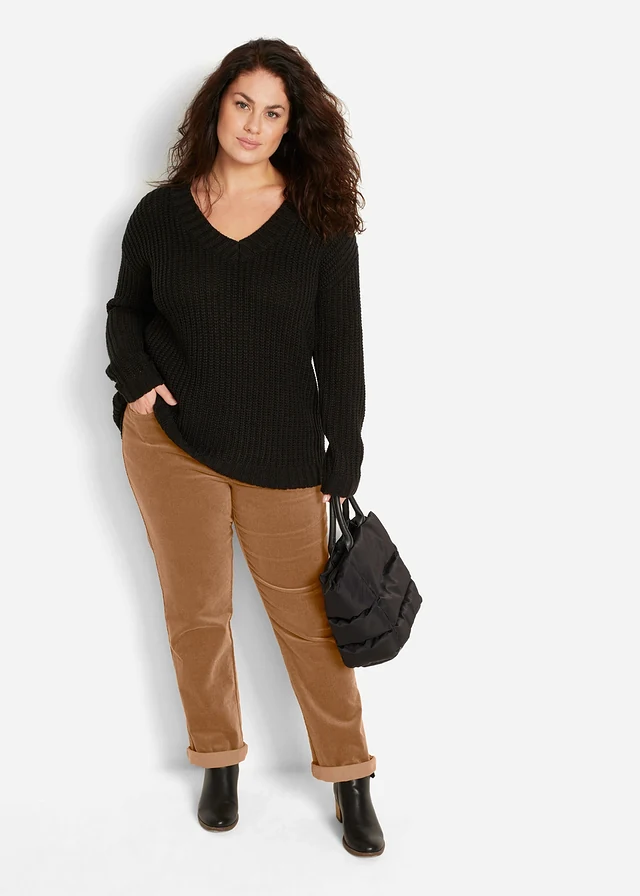 Pantalon extensible en velours côtelé, Couleur: cognac