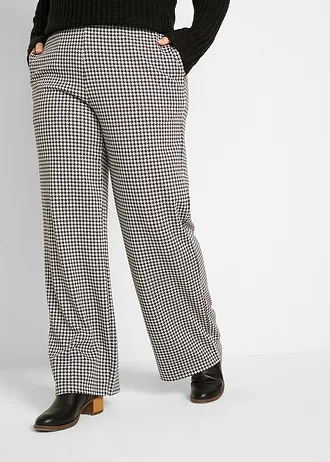 Stretch broek met pied-de-poule, wide leg, Kleur: zwart-wit geruit