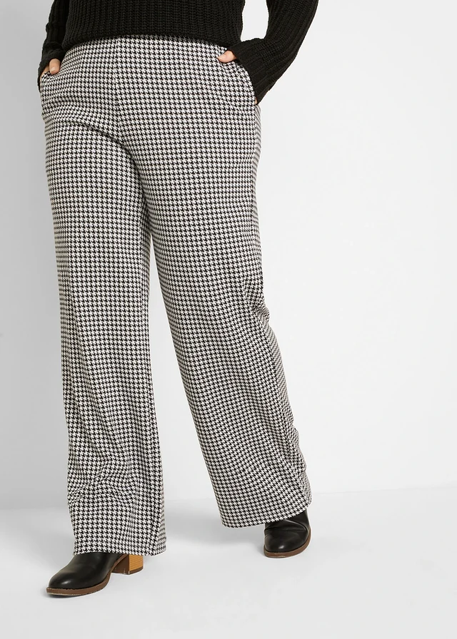 Pantalon large et extensible à motif pied-de-poule, Couleur: noir/blanc carreaux
