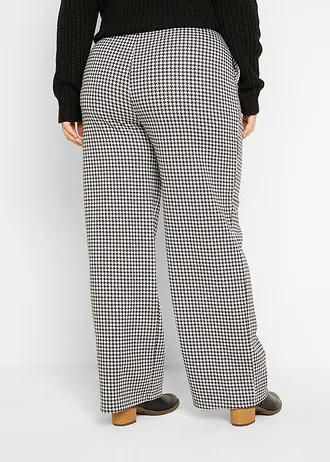 Stretch broek met pied-de-poule, wide leg, Kleur: zwart-wit geruit