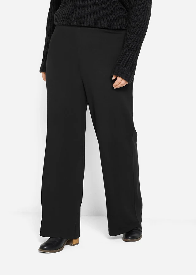 Pantalon large à taille élastiquée, Couleur: noir