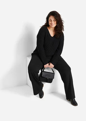 Pantalon large à taille élastiquée, Couleur: noir