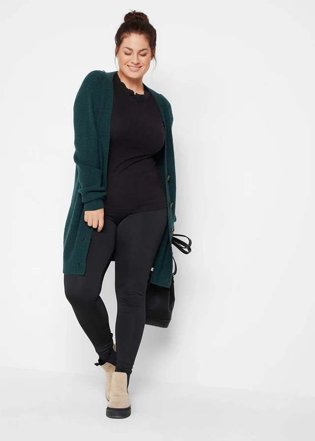 Legging thermique taille haute à large ceinture élastiquée, Couleur: noir