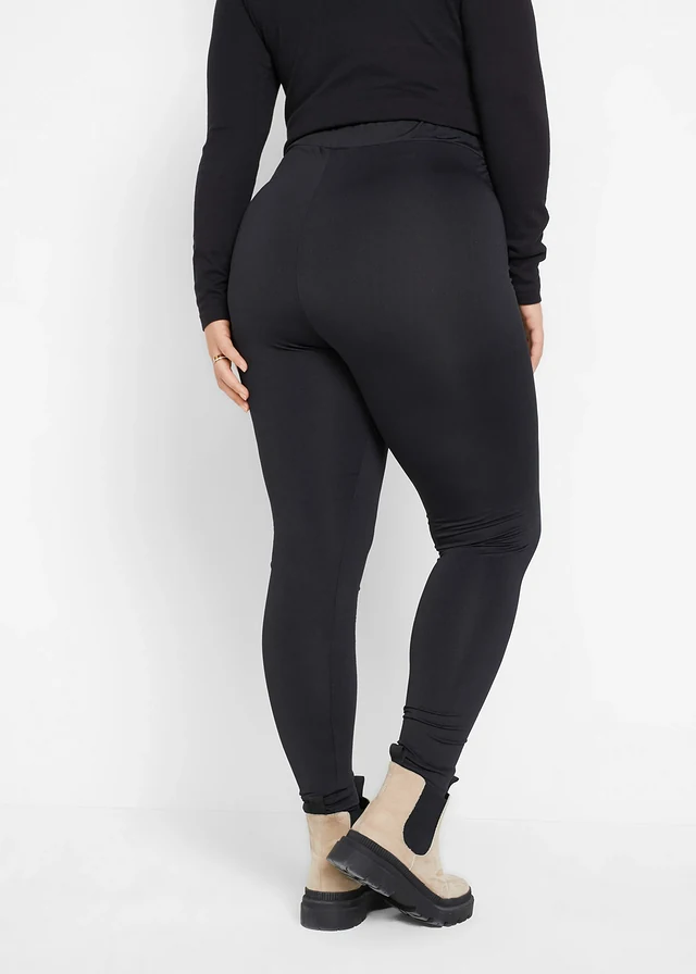 Legging thermique taille haute à large ceinture élastiquée, Couleur: noir