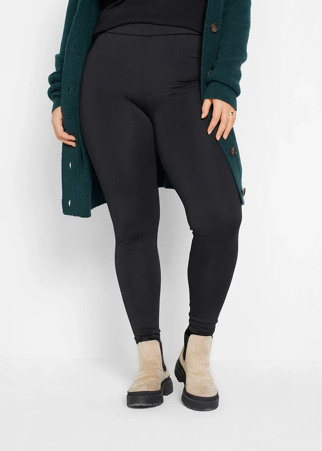 Legging thermique taille haute à large ceinture élastiquée, Couleur: noir