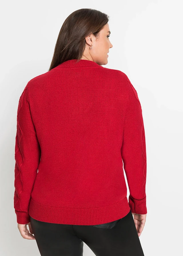 Pull camionneur en maille torsadée, Couleur: rouge profond