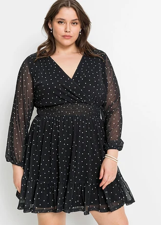 Robe courte, Couleur: noir pois + écru