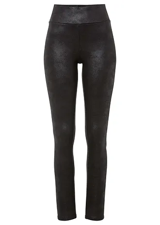 Legginsy ocieplane z powlekanym wykończeniem • czarny • sklep bonprix