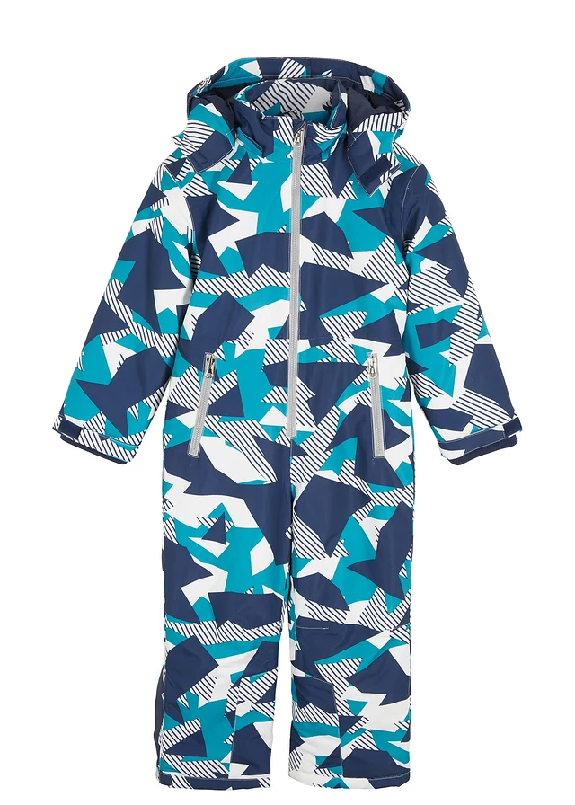warm gevoerde sneeuwpak, waterafstotend, voor kinderen, Kleur: donkerturkoois/donkerblauw/wit met print