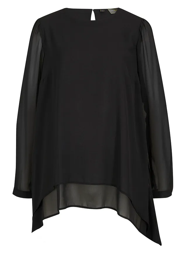 Lange high-low tuniek, Kleur: zwart