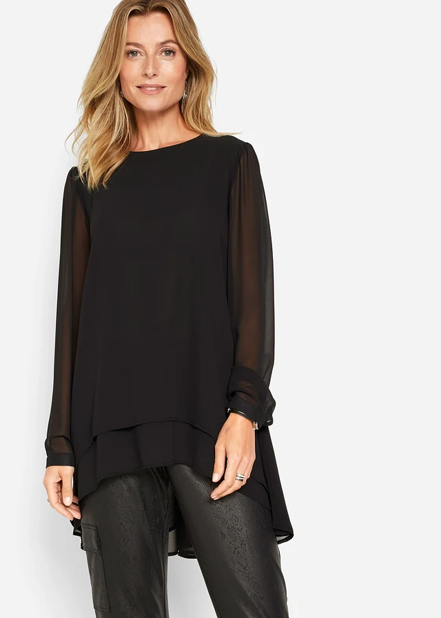 Lange high-low tuniek, Kleur: zwart