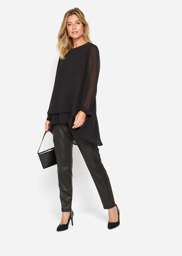 Lange high-low tuniek, Kleur: zwart