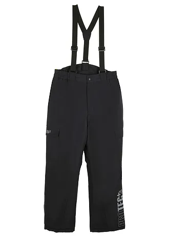 Pantalon cargo de ski imperméable à bretelles et doublure chaude, Couleur: noir