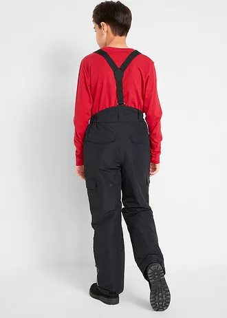 Pantalon cargo de ski imperméable à bretelles et doublure chaude, Couleur: noir