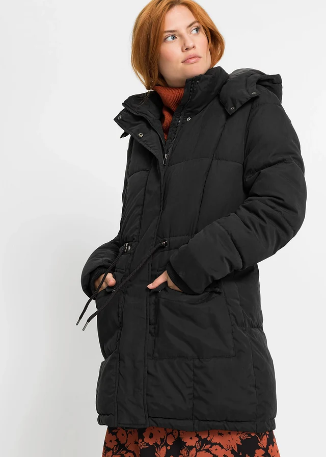 Winterjas met verstelbare tailleband, Kleur: zwart