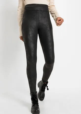 Legginsy ocieplane z powlekanym wykończeniem • czarny • sklep bonprix