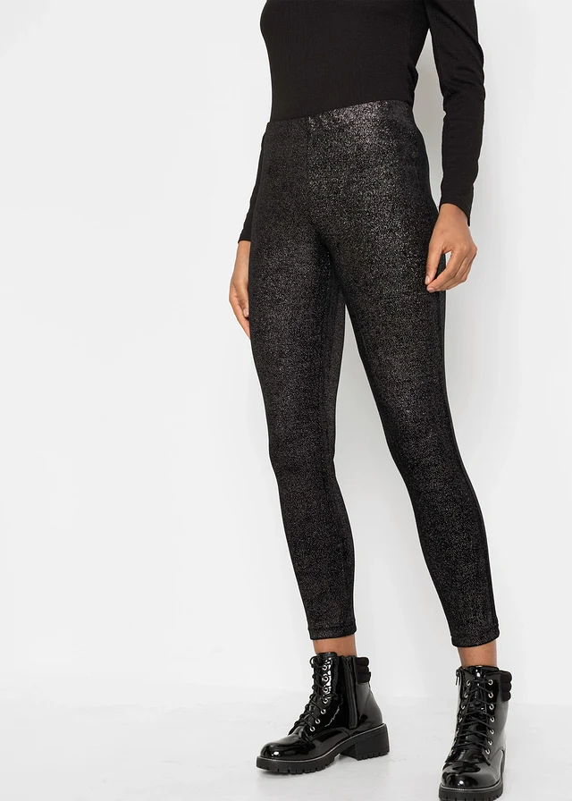 Legging scintillant en velours, Couleur: noir-argenté