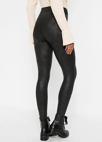 Legginsy ocieplane z powlekanym wykończeniem • czarny • sklep bonprix