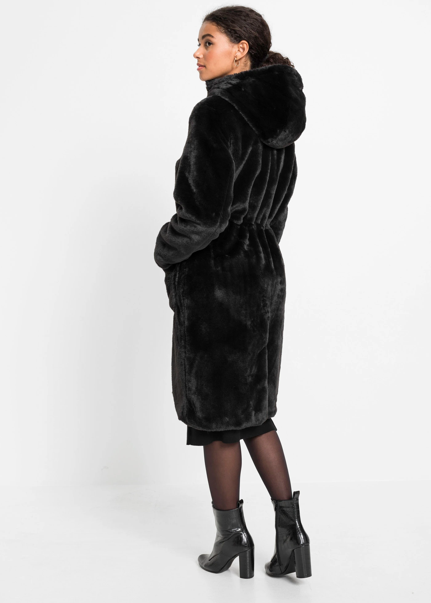 Lange teddy jas • zwart • bonprix online shop