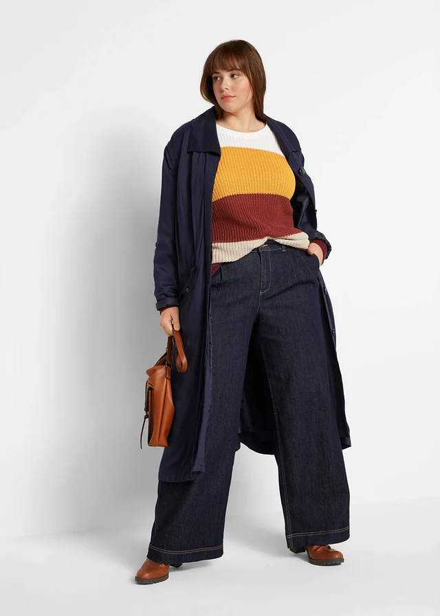 Džíny Wide Leg, High Waist, s pohodlnou pasovkou, barva: tmavě modrý denim