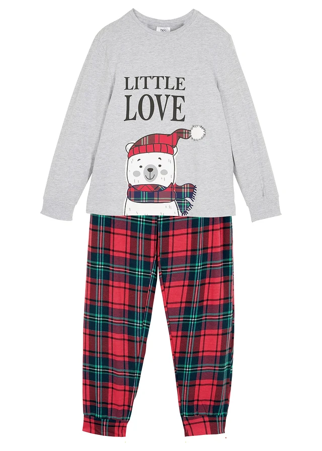 Pyjama en coton doux (ens. 2 pces), Couleur: gris chiné-rouge-bleu foncé carreaux