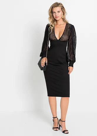 Postavu podtrhující šaty s krajkou, barva: černá