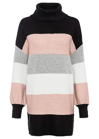 Lange trui • zwart/oudroze/grijs gemêleerd/wolwit gestreept • bonprix online shop