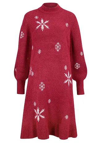 Robe en maille avec flocons de neige, Couleur: rouge vermillon