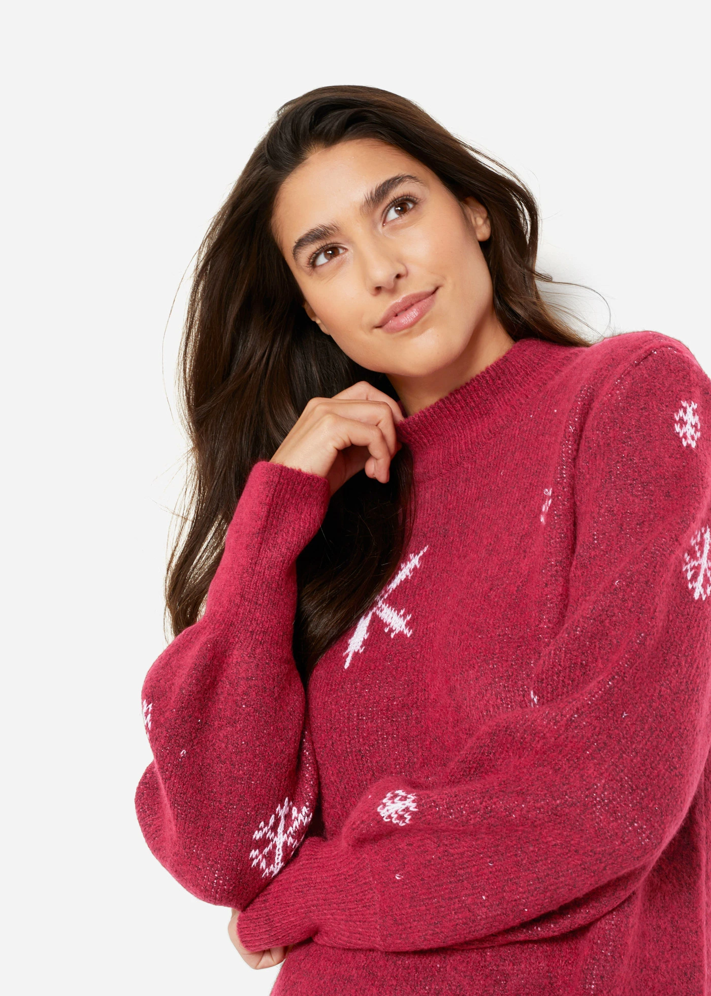 Gebreide jurk met sneeuwvlokken • avondrood • bonprix online shop