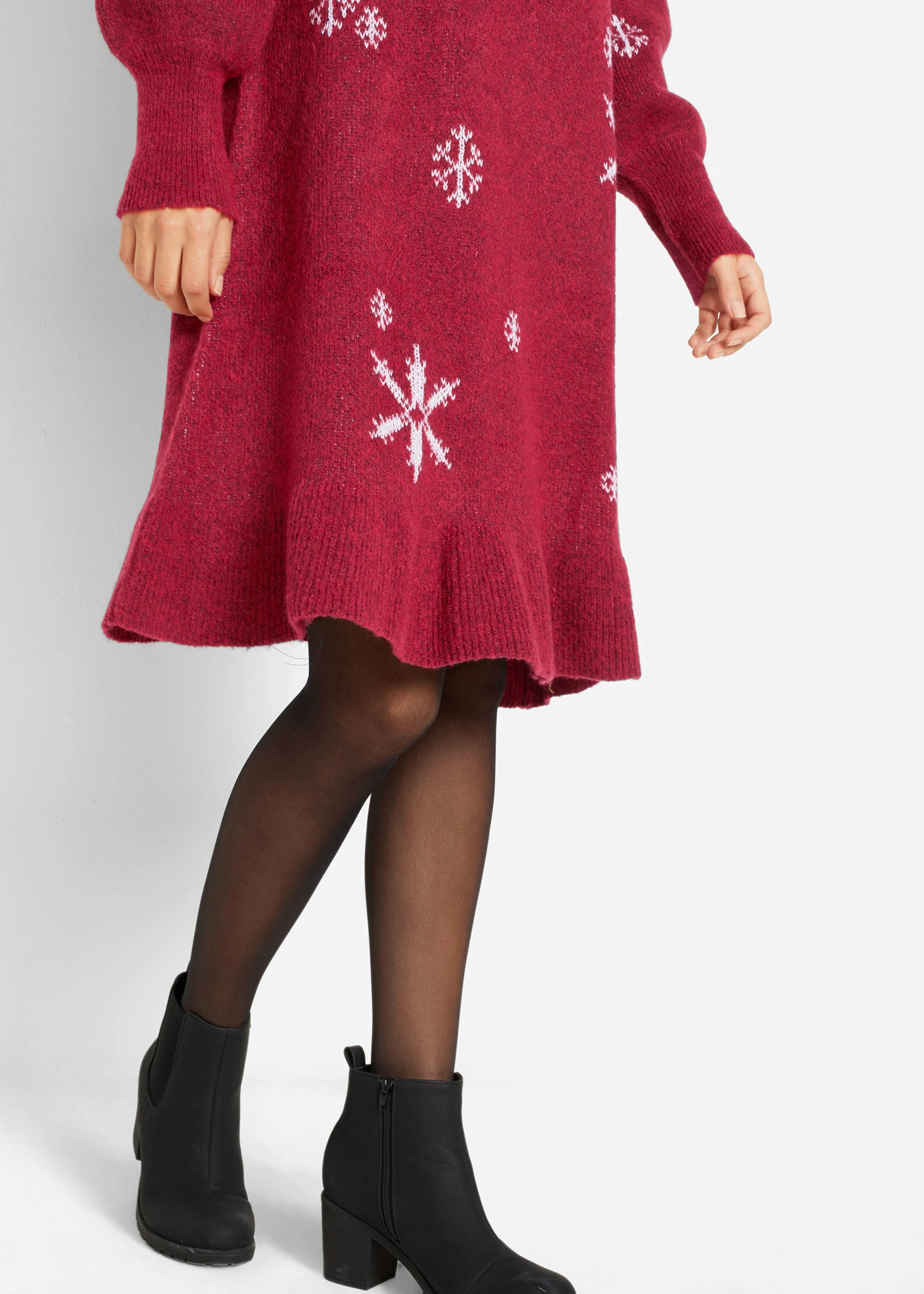 Gebreide jurk met sneeuwvlokken • avondrood • bonprix online shop
