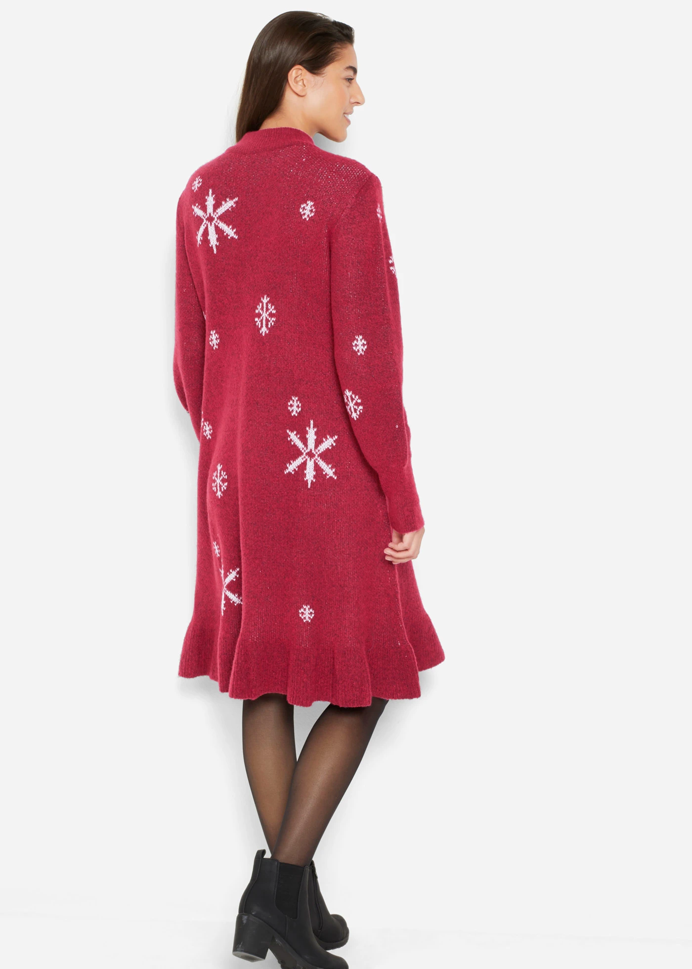 Robe en maille avec flocons de neige • rouge vermillon • Boutique bonprix